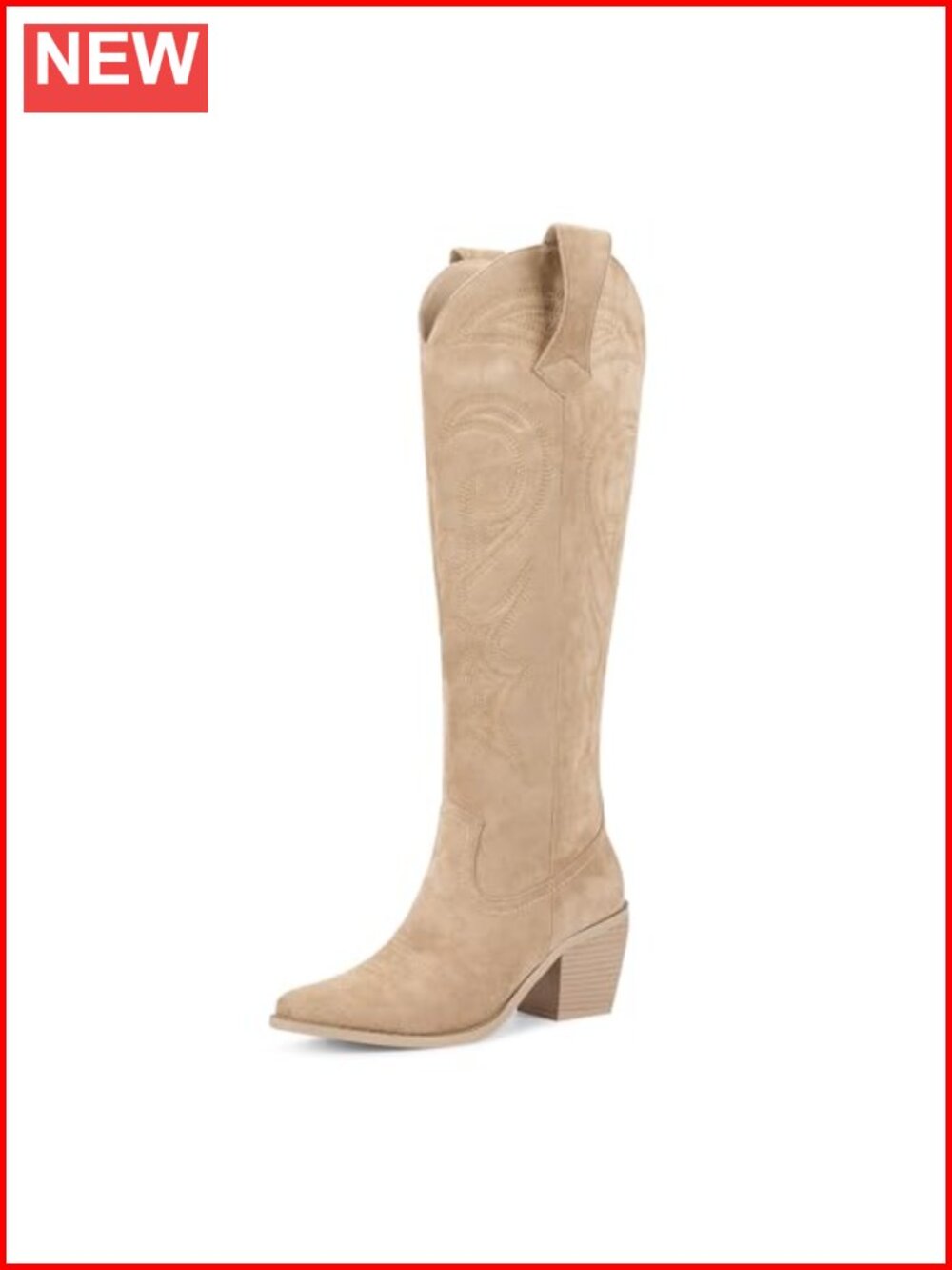 Faux Suede Knee High Western Boots Pointed Toe Block Heel